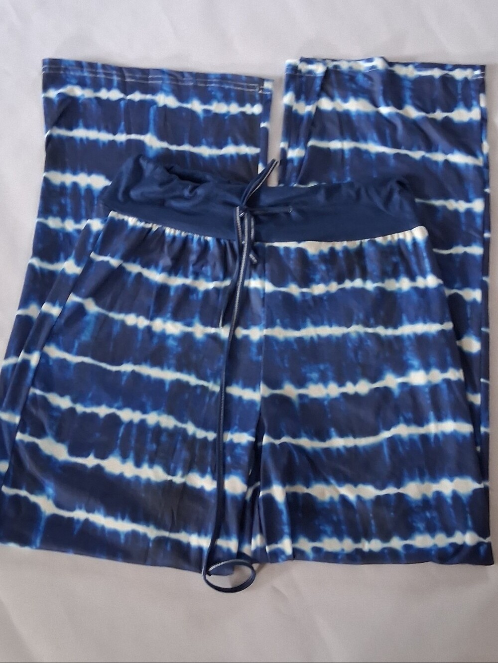 Floral Blooming Women Blue Tie Dye Wide Leg Drawstring Lounge Pants XL
